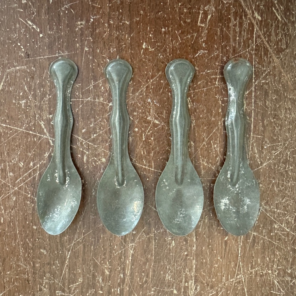 Vintage‎ Style Miniature Metal Spoons Set of 4 Rustic Primitive Grey